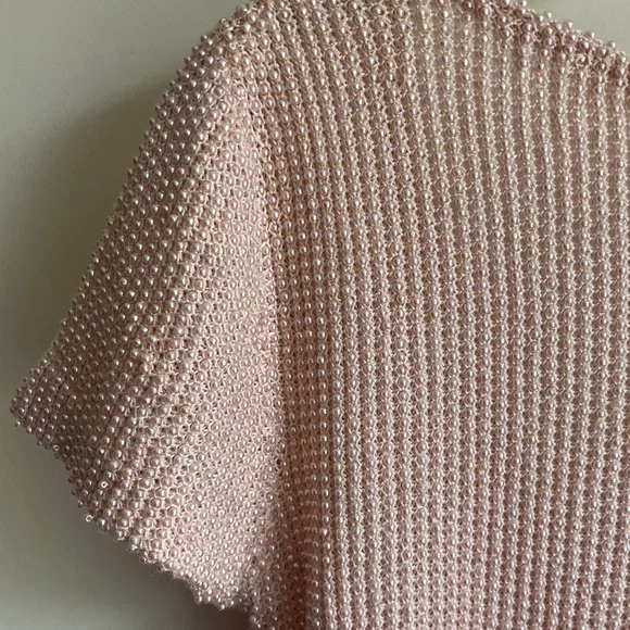RALPH LAUREN Light Pink Silk Beaded Short Sleeve Top Women’s Size M - Picture 6 of 7
